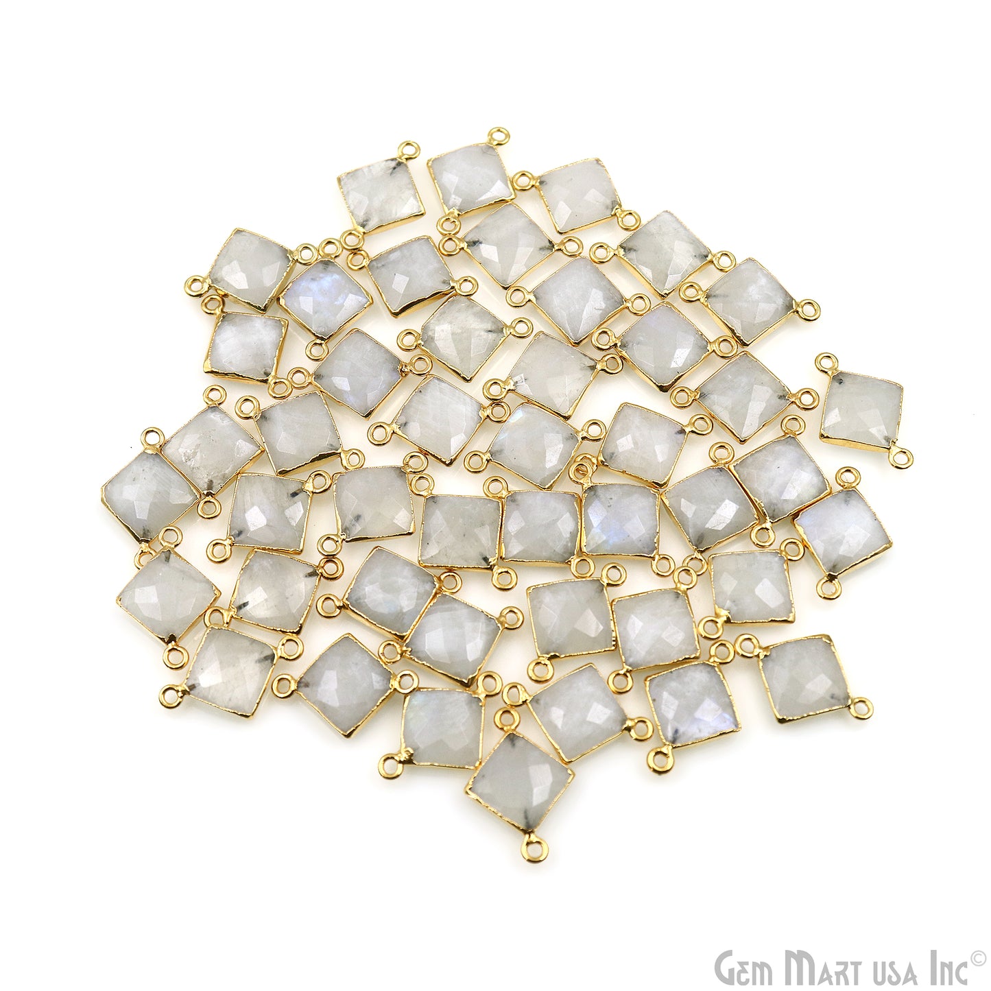 Rainbow Moonstone 12mm Square Gold Edged Double Bail Gemstone Connector