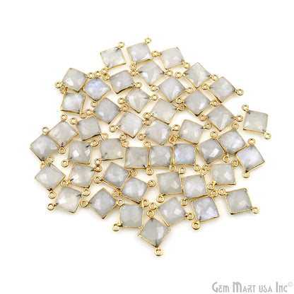 Rainbow Moonstone 12mm Square Gold Edged Double Bail Gemstone Connector