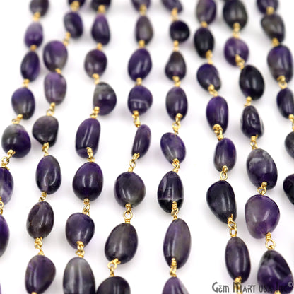 Amethyst 12x5mm Tumble Beads Gold Plated Rosary Chain