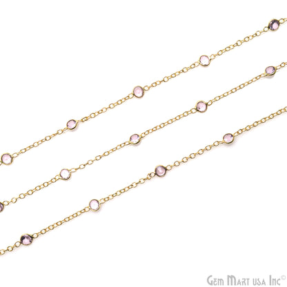 Morganite Quartz Round 4mm Gold Plated Bezel Connector Rosary Chain