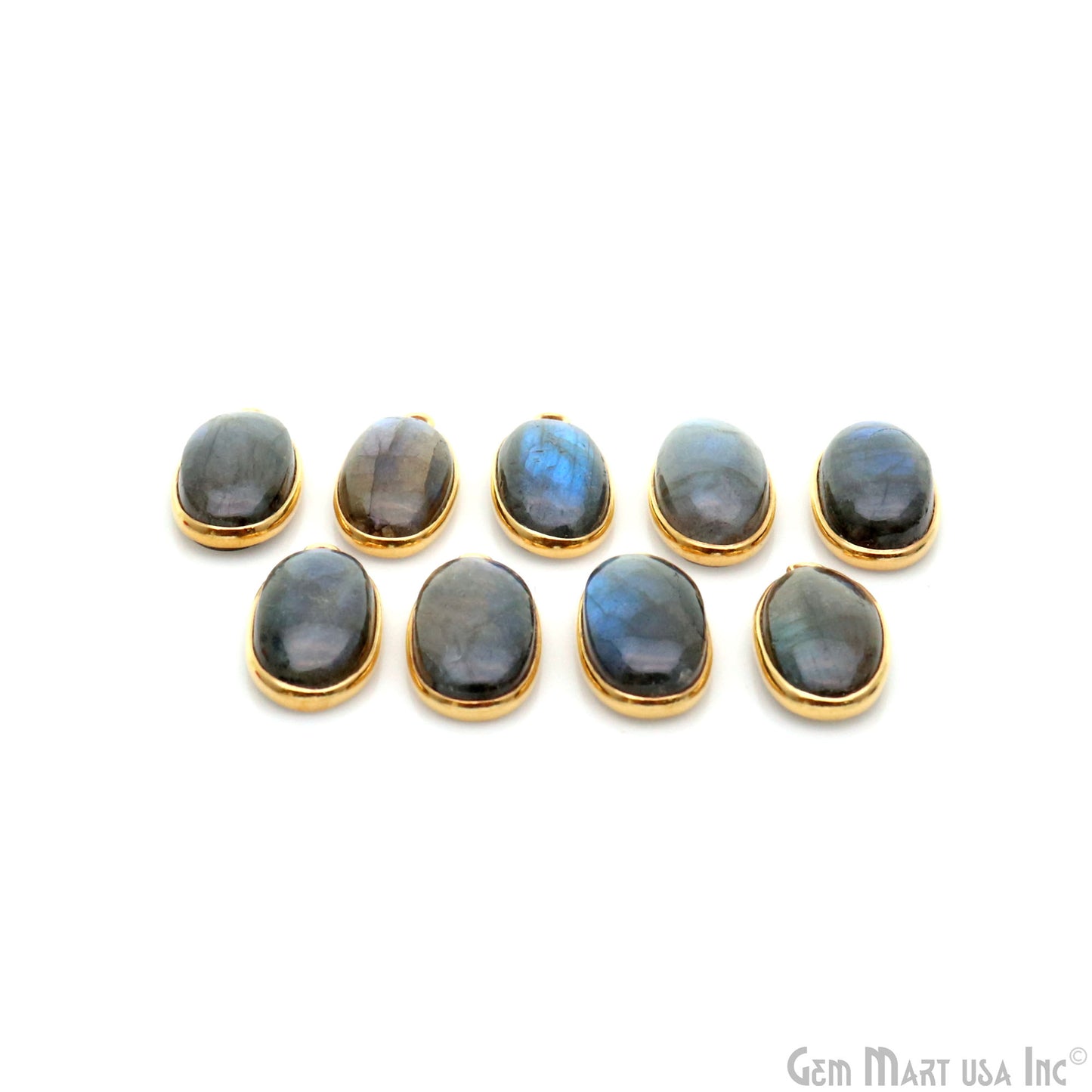 Flashy Labradorite 22x10mm Cabochon Oval Single Bail Gold Plated Gemstone Connector