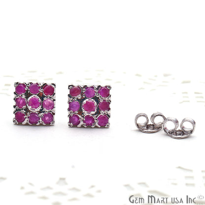 Ruby 10mm Sterling Silver Square Shape Stud Earring - GemMartUSA
