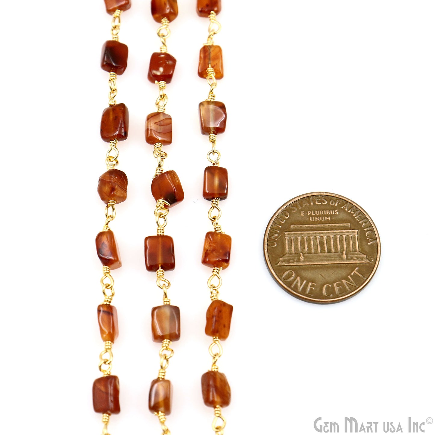 Dark Carnelian Beads 8x5mm Gold Plated Wire Wrapped Beaded Rosary Chain