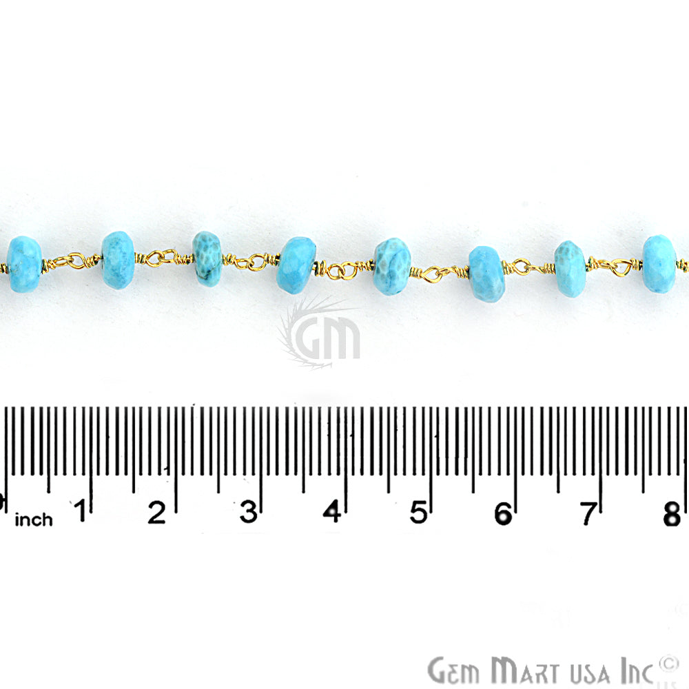 Turquoise Beads Chain, Gold Plated Wire Wrapped Rosary Chain - GemMartUSA (762741424175)