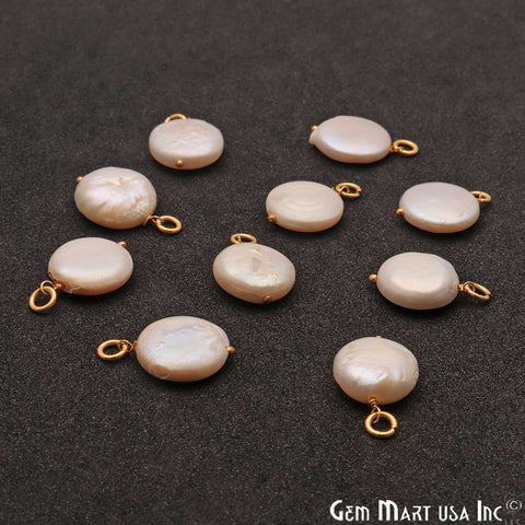 Pearl Round 16x12mm Gold Plated Single Bail Gemstone Pendant Connector - GemMartUSA