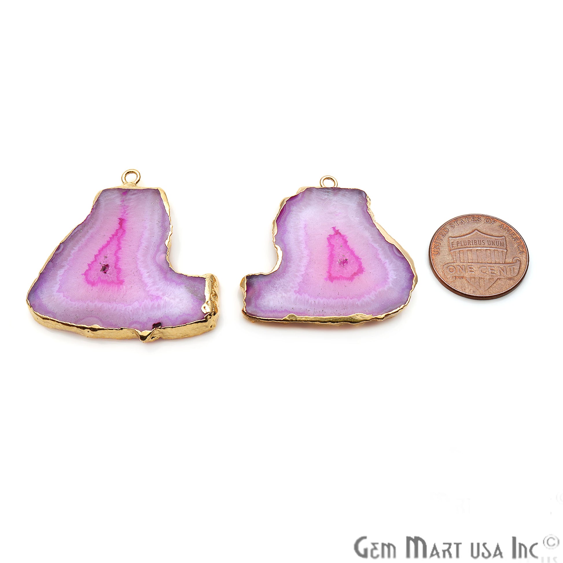 Agate Slice 33x32mm Organic Gold Electroplated Gemstone Earring Connector 1 Pair - GemMartUSA