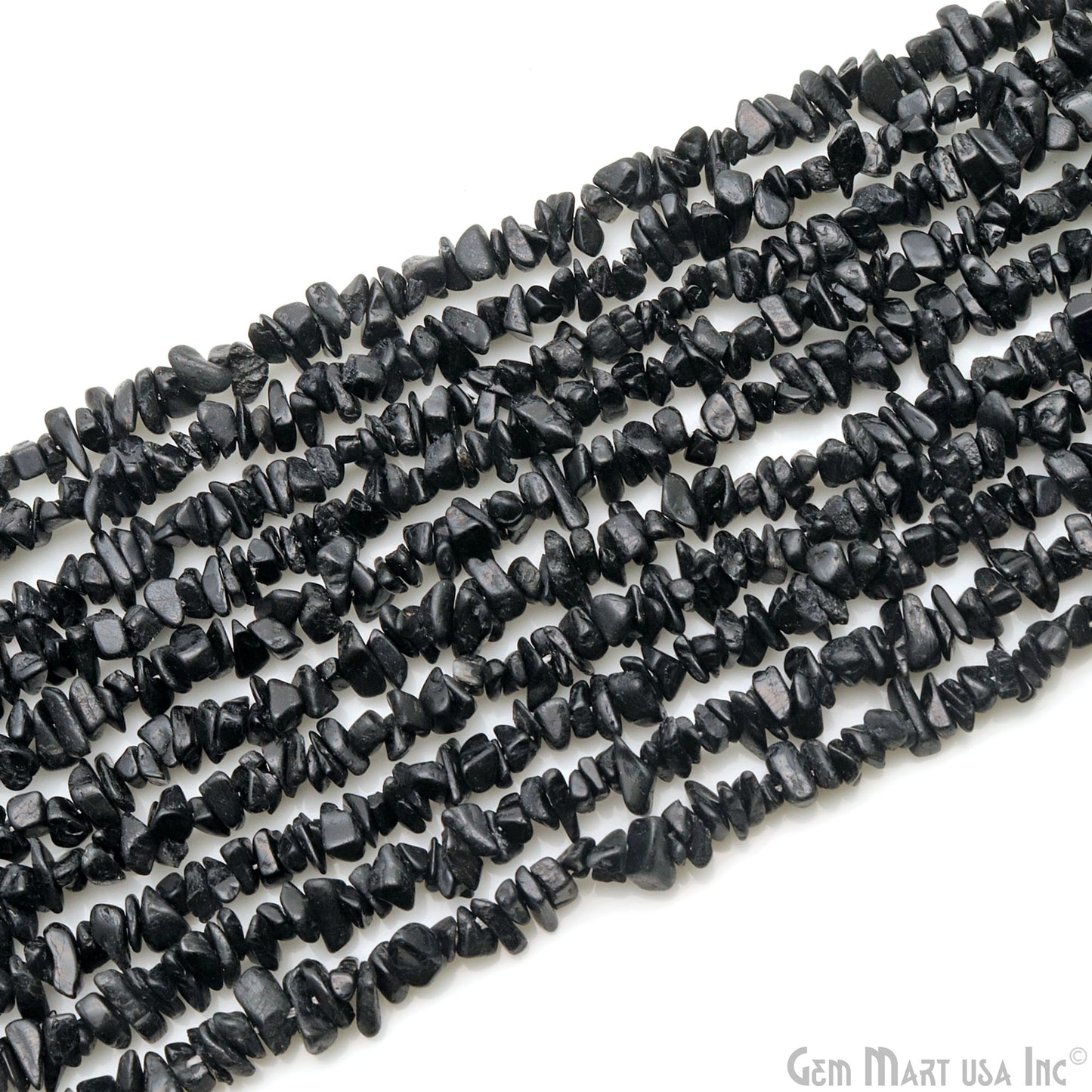 Black Tourmaline Chip Beads, 34 Inch, Natural Chip Strands, Drilled Strung Nugget Beads, 3-7mm, Polished, GemmartUSA (CHKT-70001)