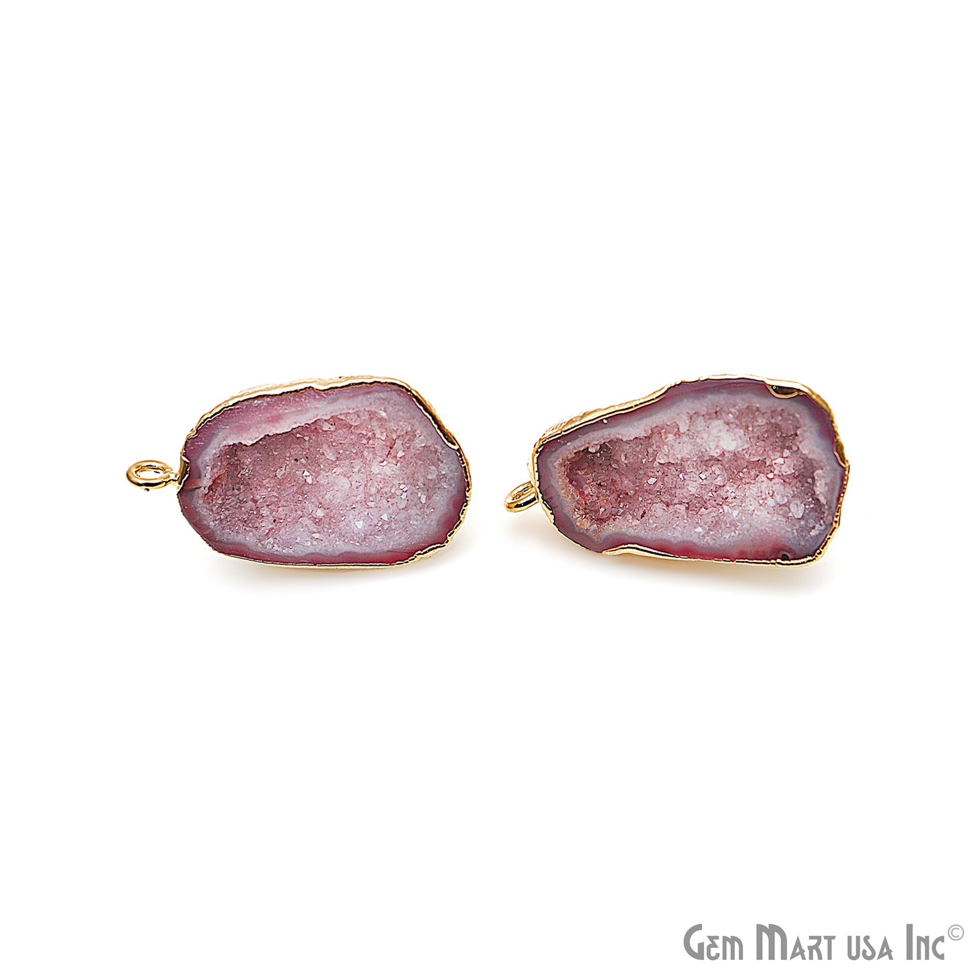 DIY Agate Slice Geode Druzy 31x17mm Gold Electroplated Loop Connector Studs Earrings - GemMartUSA