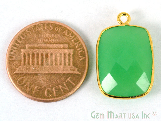 Chrysoprase Chalcedony Octagon 12x16mm Gemstone Single Bail Gold Bezel Connector