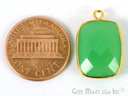 Chrysoprase Chalcedony Octagon 12x16mm Gemstone Single Bail Gold Bezel Connector