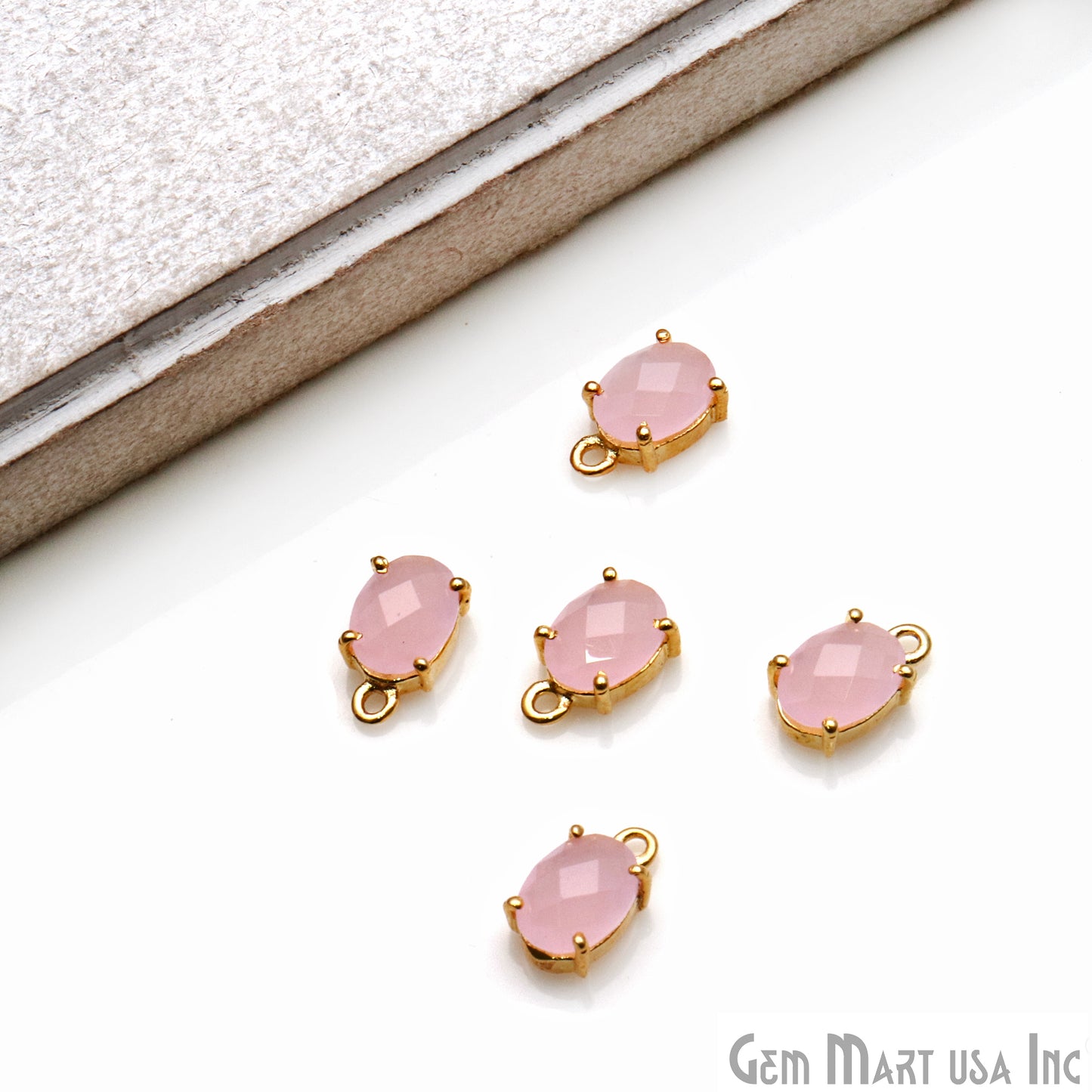 Oval 6x8mm Gold Plated Prong Setting Gemstone Connector (Pick Stone) - GemMartUSA
