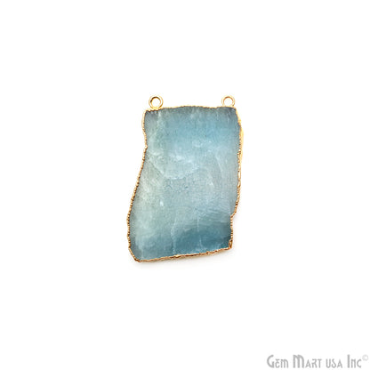 Aquamarine Free Form shape 59x36mm Gold Electroplated Gemstone Cat Bail Connector
