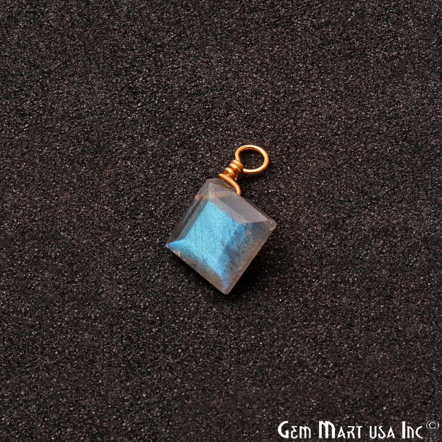 Labradorite 7mm Square Single Bail Gold Wire Wrapped Gemstone Connector - GemMartUSA