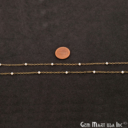 White Agate Round 2mm Gold Wire Wrapped Beads Rosary Chain - GemMartUSA