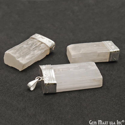 Selenite Rectangle 46x24mm Silver Connector Pendant