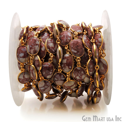 Snow Flake Brown Obsidian 10-15mm Gold Plated Continuous Connector Chain - GemMartUSA
