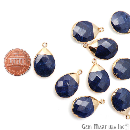 Sapphire Gold Electroplated 15x20mm Pear Single Bail Gemstone Connector - GemMartUSA