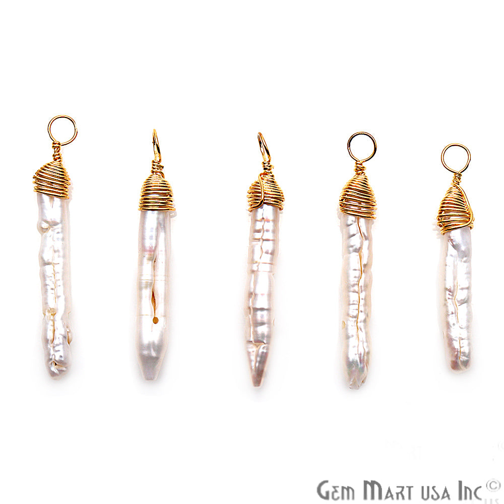 Pearl Gold Plated Single Bail Wire Wrapped 31x5mm Gemstone Connector - GemMartUSA