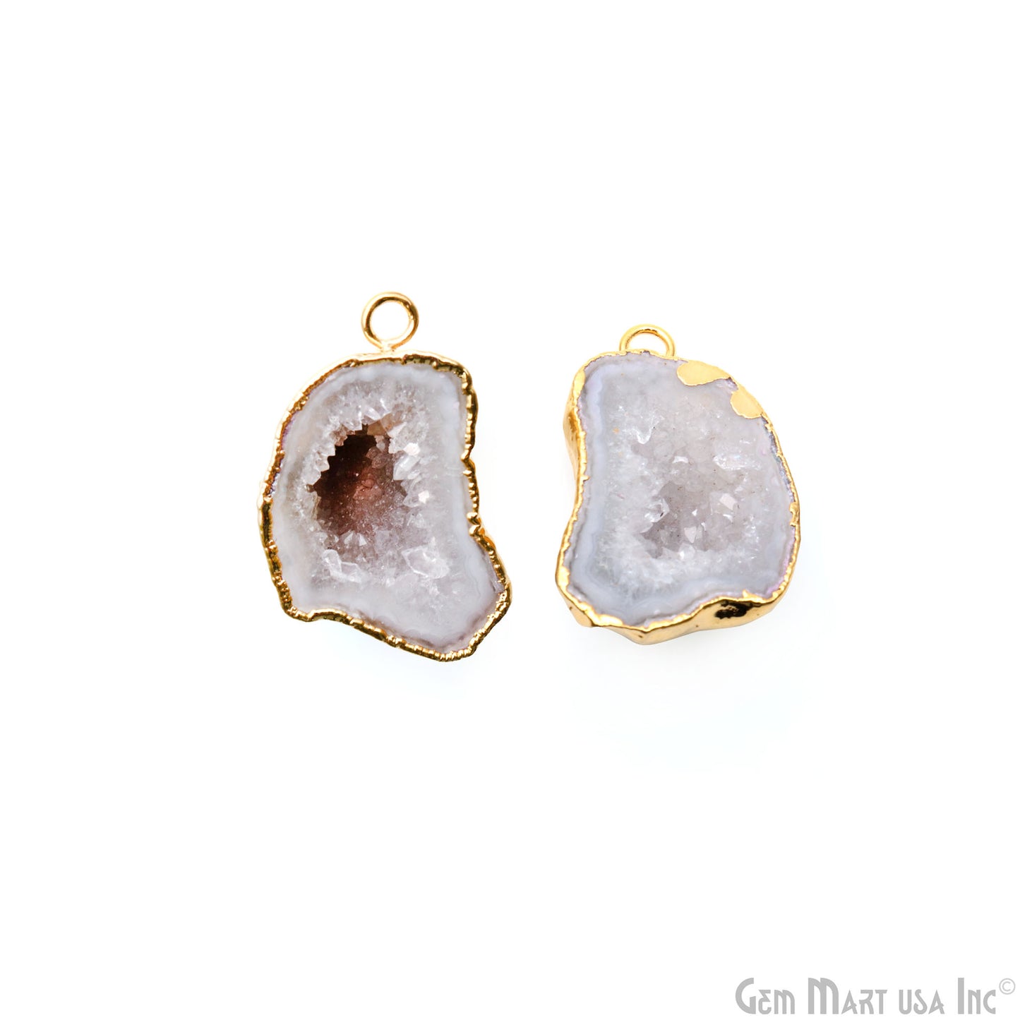 Geode Druzy 31x20mm Organic Gold Electroplated Single Bail Gemstone Earring Connector 1 Pair