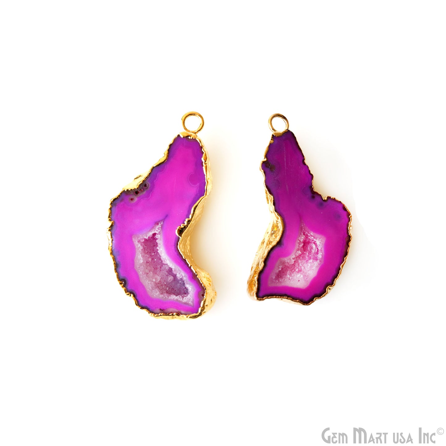 Geode Druzy 17x43mm Organic Gold Electroplated Single Bail Gemstone Earring Connector 1 Pair