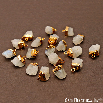 Rough Rainbow Moonstone Gold Electroplated 13x7mm Gemstone Connector - GemMartUSA