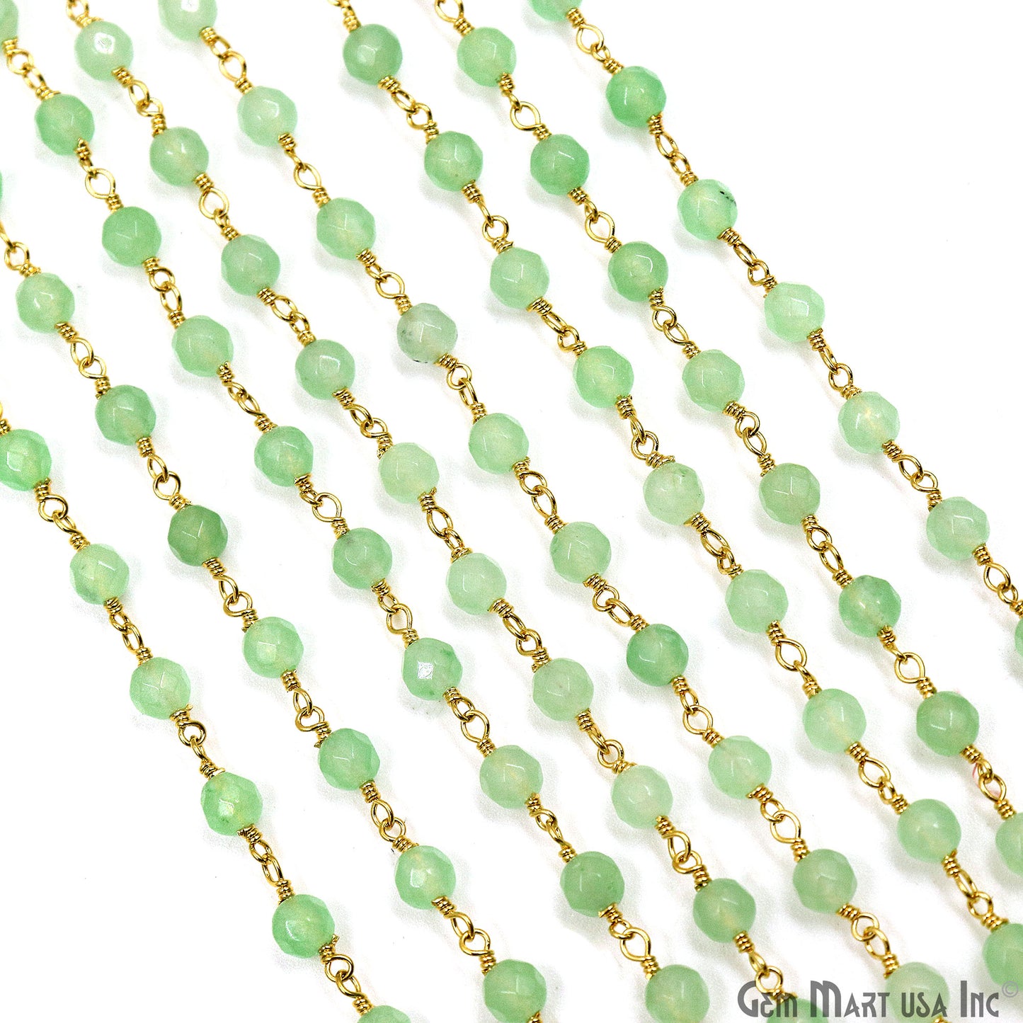 Baby Green Jade Beads Gold Plated Wire Wrapped Rosary Chain