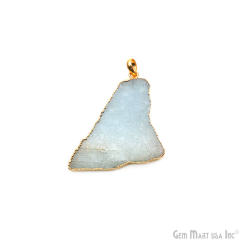 Aquamarine Free Form shape 55x34mm Gold Electroplated Gemstone Single Bail Pendant