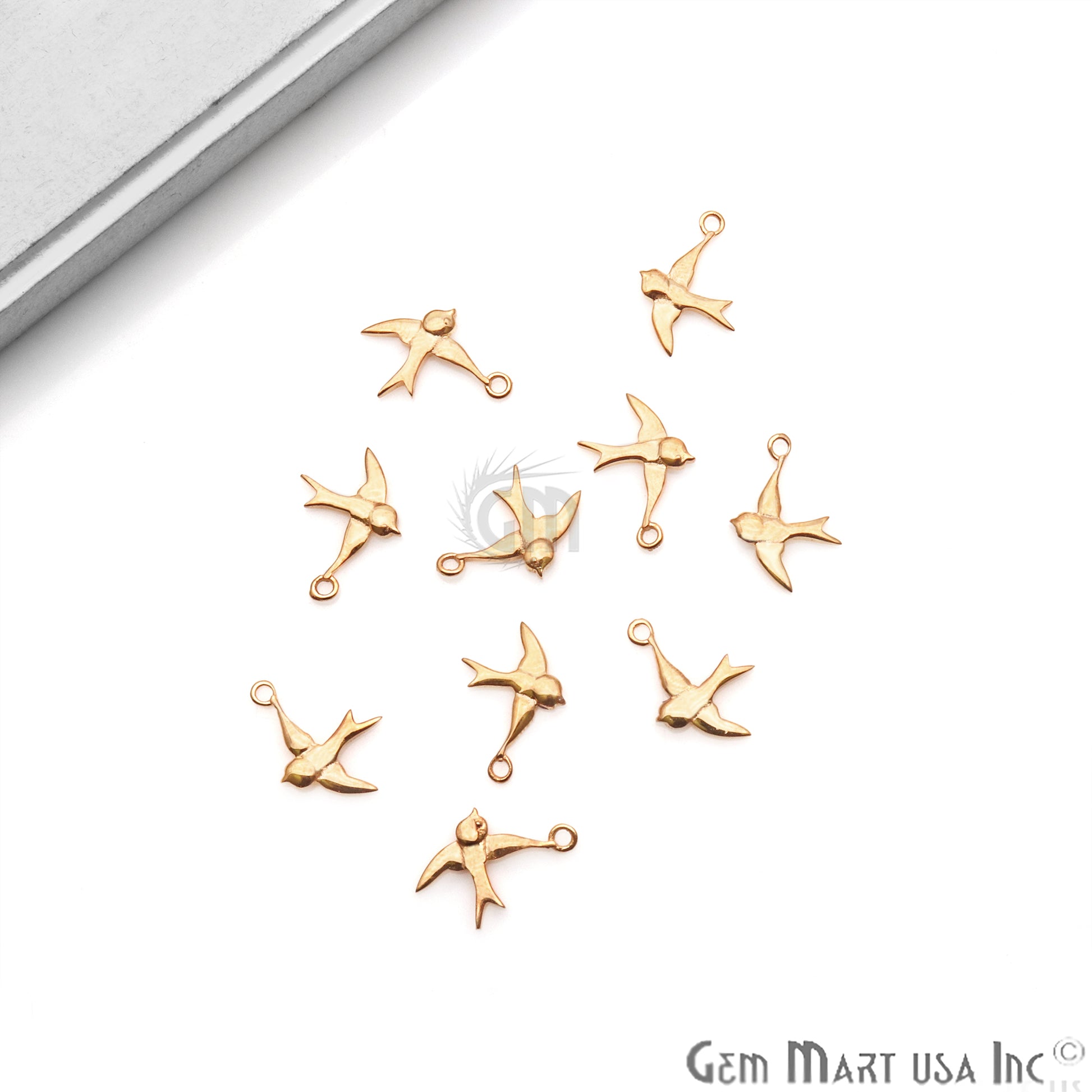 Bird Shape 16x10mm Gold Plated Finding Charm, DIY Jewelry - GemmartUSA