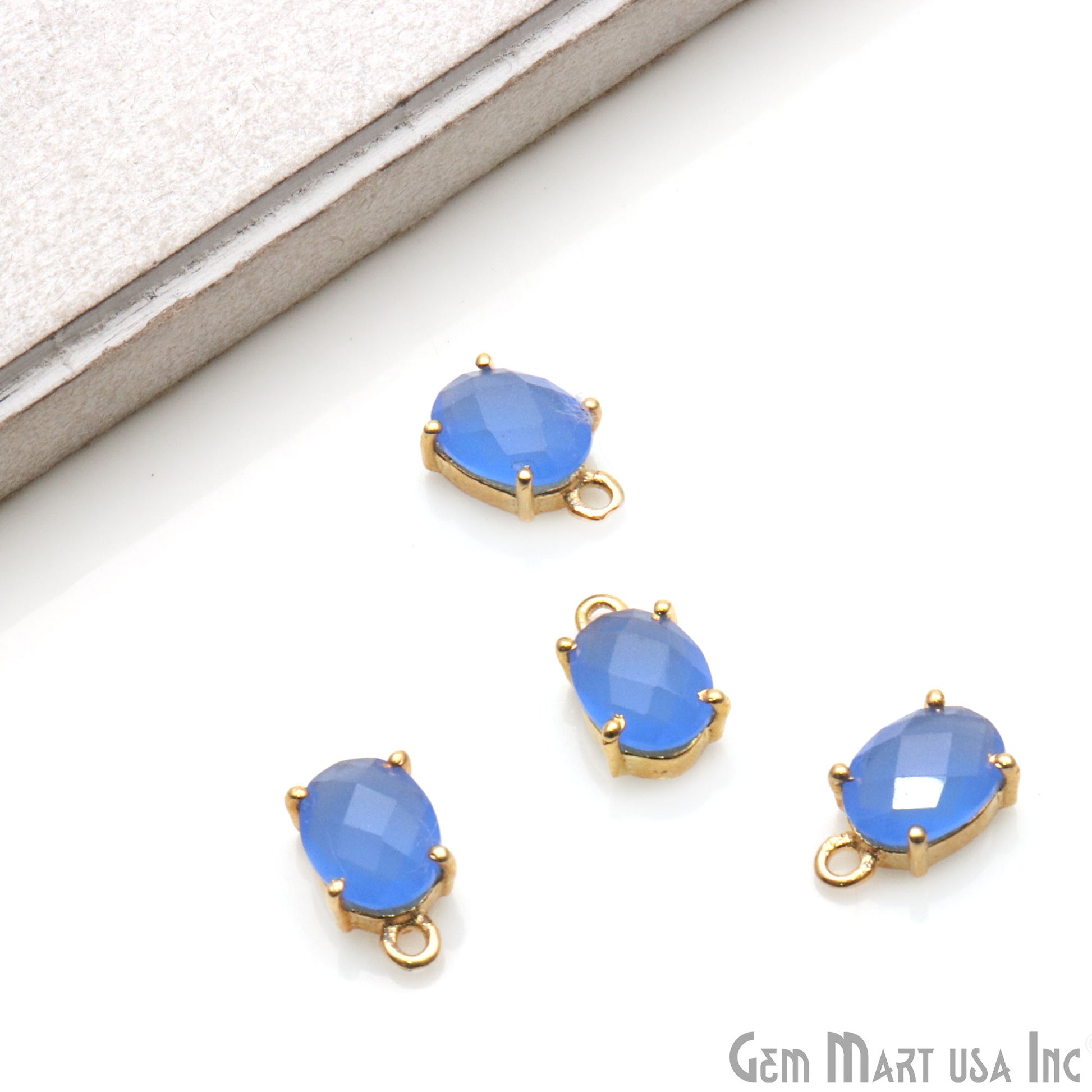 Oval 6x8mm Gold Plated Prong Setting Gemstone Connector (Pick Stone) - GemMartUSA