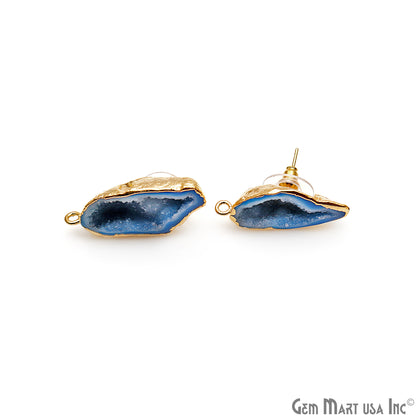 DIY Agate Slice Geode Druzy 14x33mm Gold Electroplated Loop Connector Studs Earrings - GemMartUSA