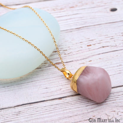 Rose Quartz Tumble 30x18mm Free Form Shape Gold Plated Pendant