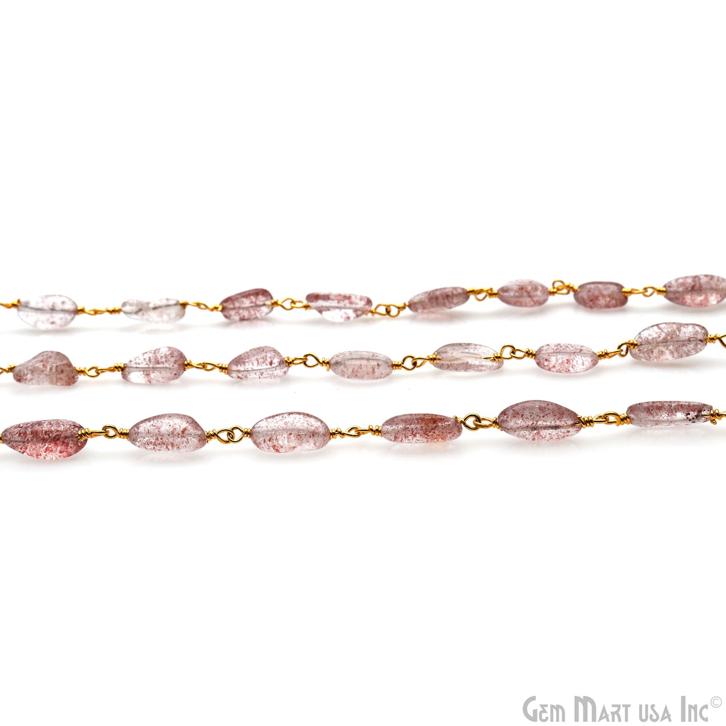 Strawberry Quartz 12x5mm Tumble Beads Gold Plated Rosary Chain