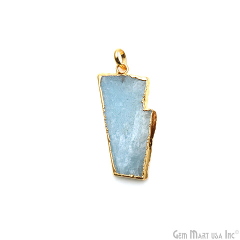 Aquamarine Free Form shape 43x19mm Gold Electroplated Gemstone Single Bail Pendant