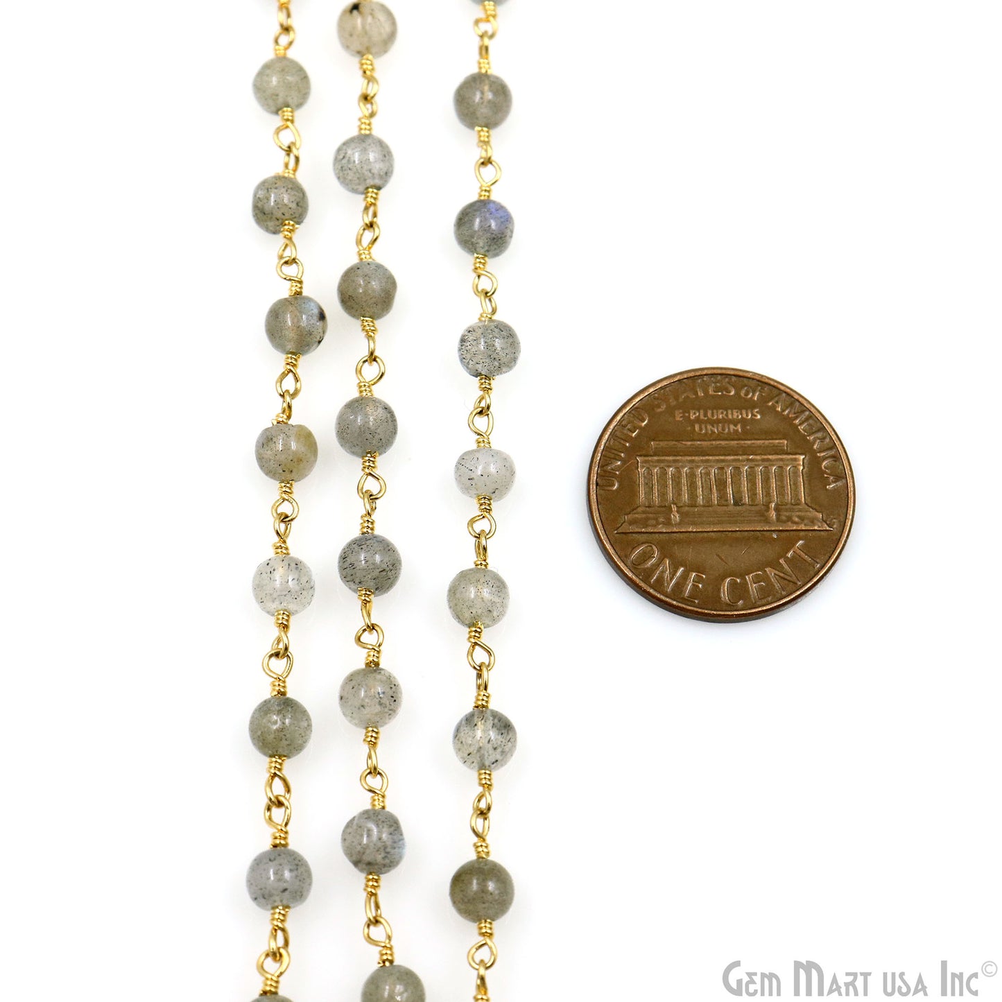 Labradorite Cabochon 4-5mm Gold Wire Wrapped Rosary Chain