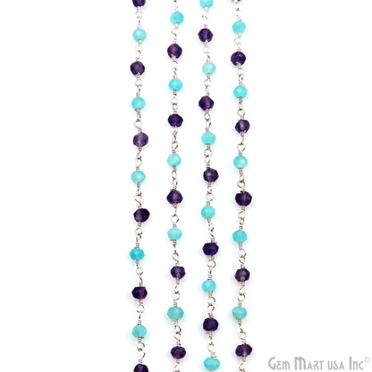 Amethyst & Amazonite Beads 3-3.5mm Silver Plated Wire Wrapped Rosary Chain