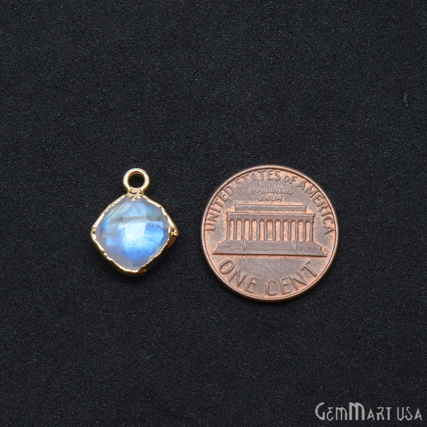 Rainbow Moonstone 10mm Cushion Gold Electroplated Single Bail Connector