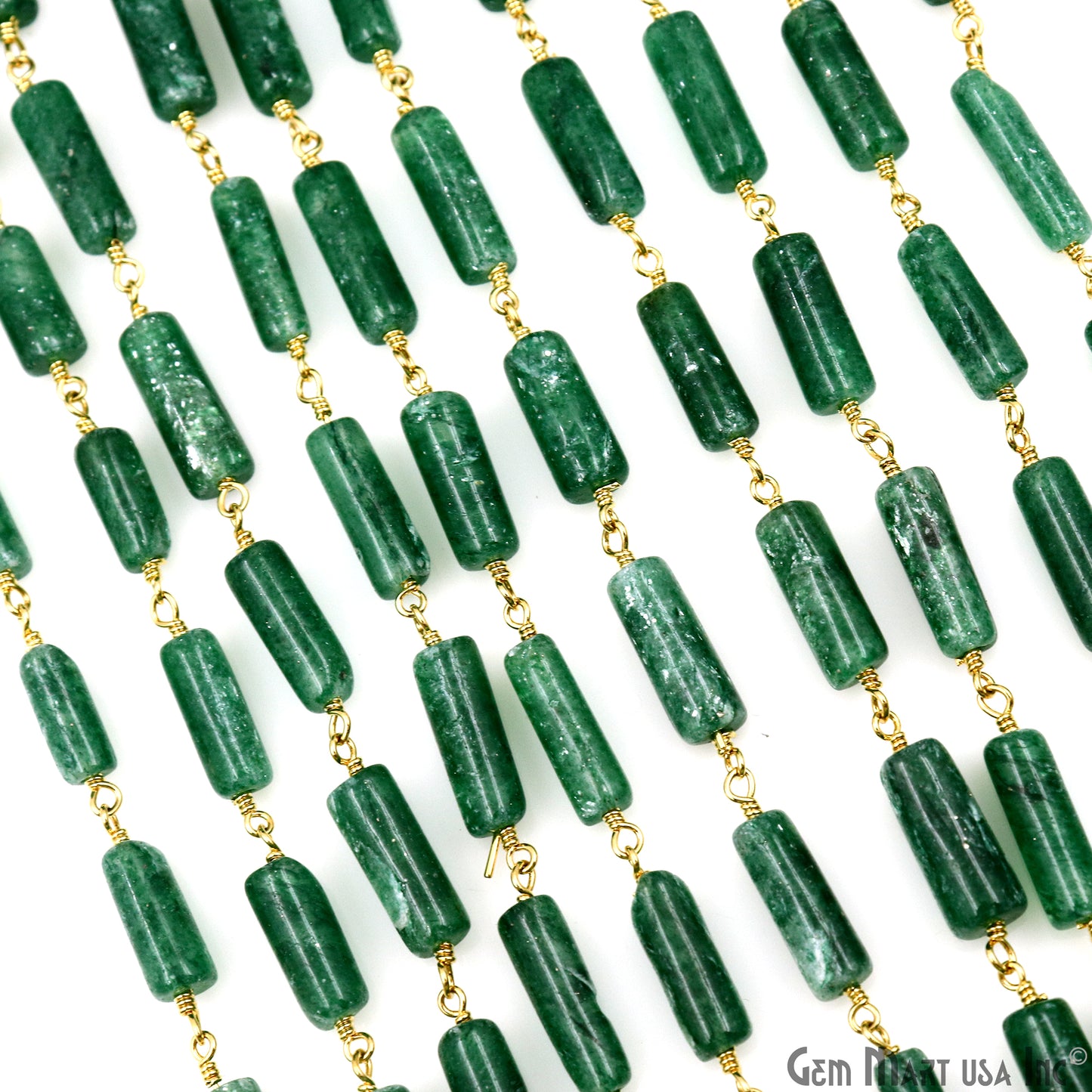 Aventurine Smooth Beads 10x4mm Gold Wire Wrapped Rosary Chain