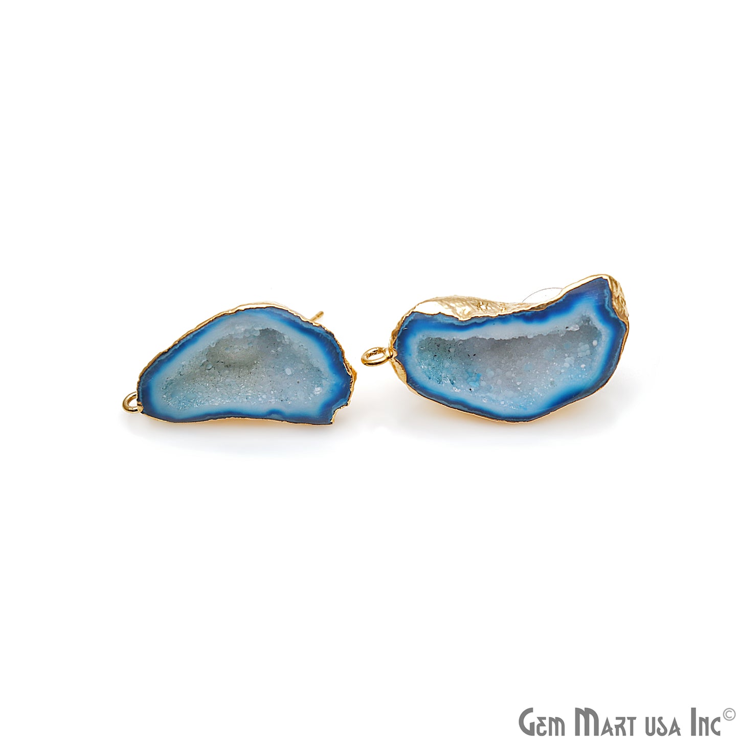 DIY Agate Slice Geode Druzy 17x31mm Gold Electroplated Loop Connector Studs Earrings - GemMartUSA