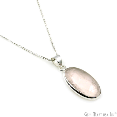 Rose Quartz Gemstone Oval 31x16mm Sterling Silver Necklace Pendant 1PC