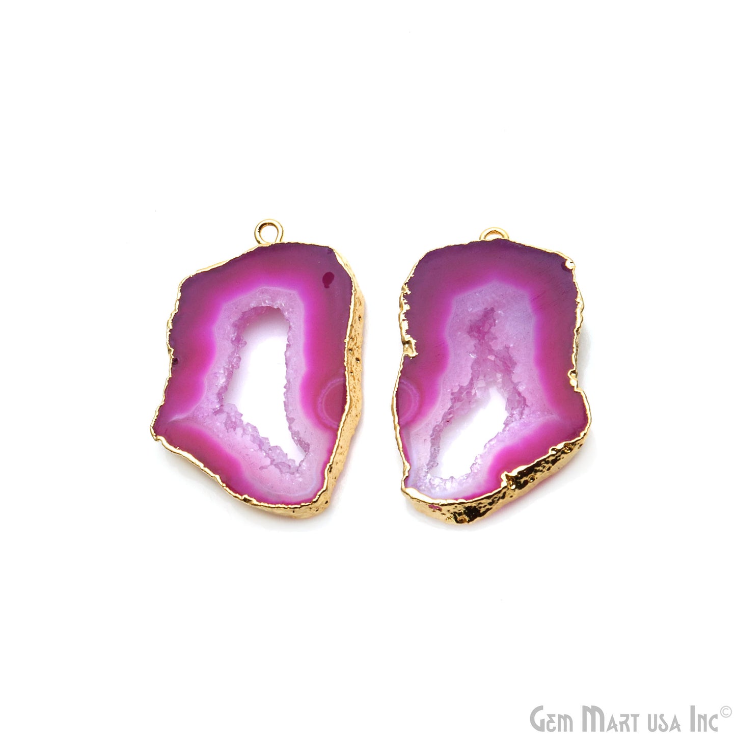 Agate Slice 35x21mm Organic  Gold Electroplated Gemstone Earring Connector 1 Pair