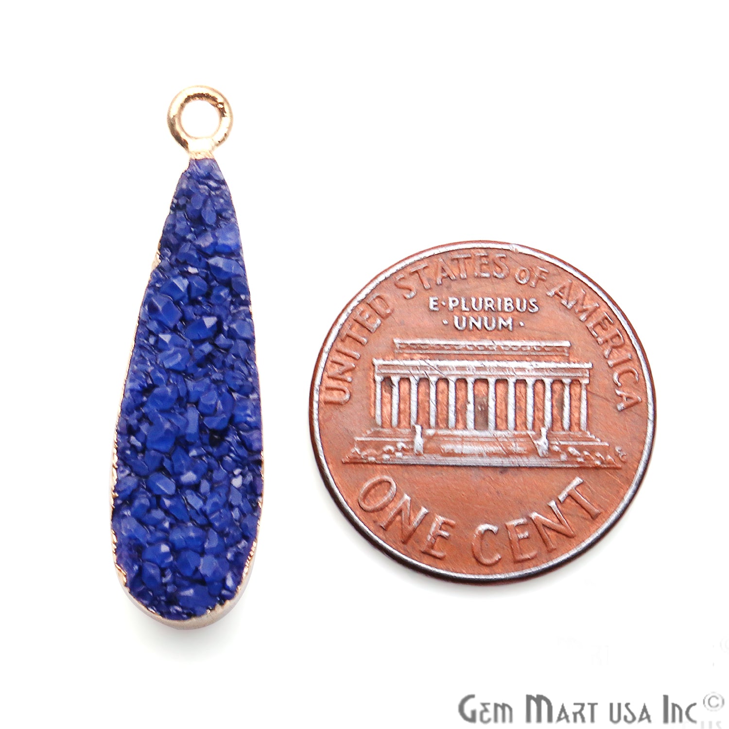 Blue Druzy Long Drop 24x8mm Gold Electroplated Single Bail Connector - GemMartUSA