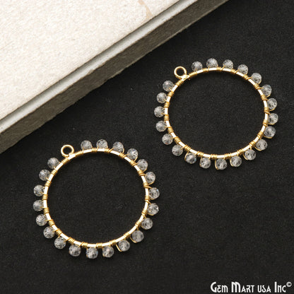 Round Hoop Beaded 34mm Triple Gold Wire Wrapped Hoop Connector