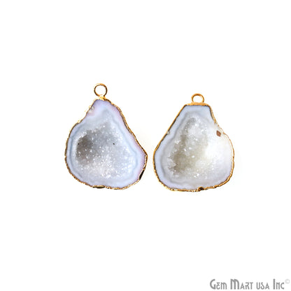 Geode Druzy 29x37mm Organic Gold Electroplated Single Bail Gemstone Earring Connector 1 Pair