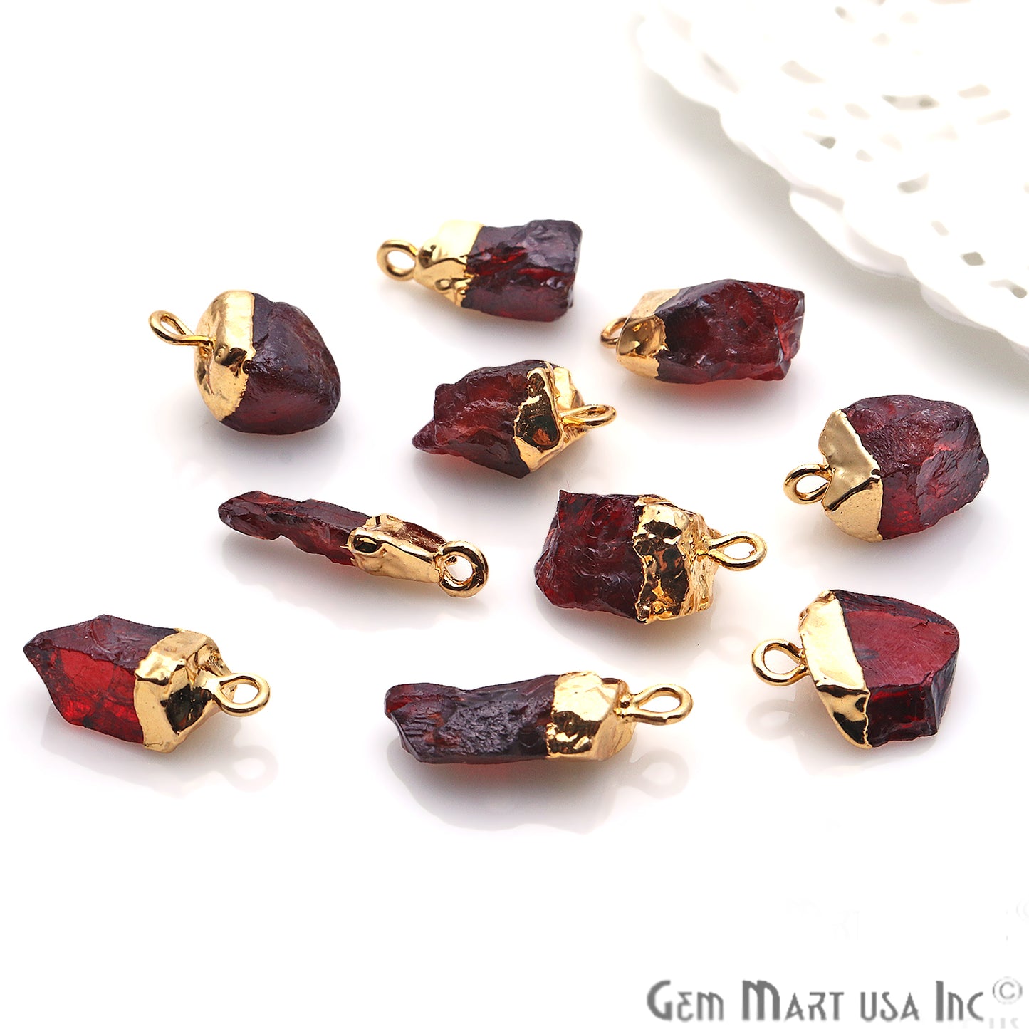 Rough Garnet Gemstone 15x7mm Gold Edged Bracelets Charm Connectors - GemMartUSA