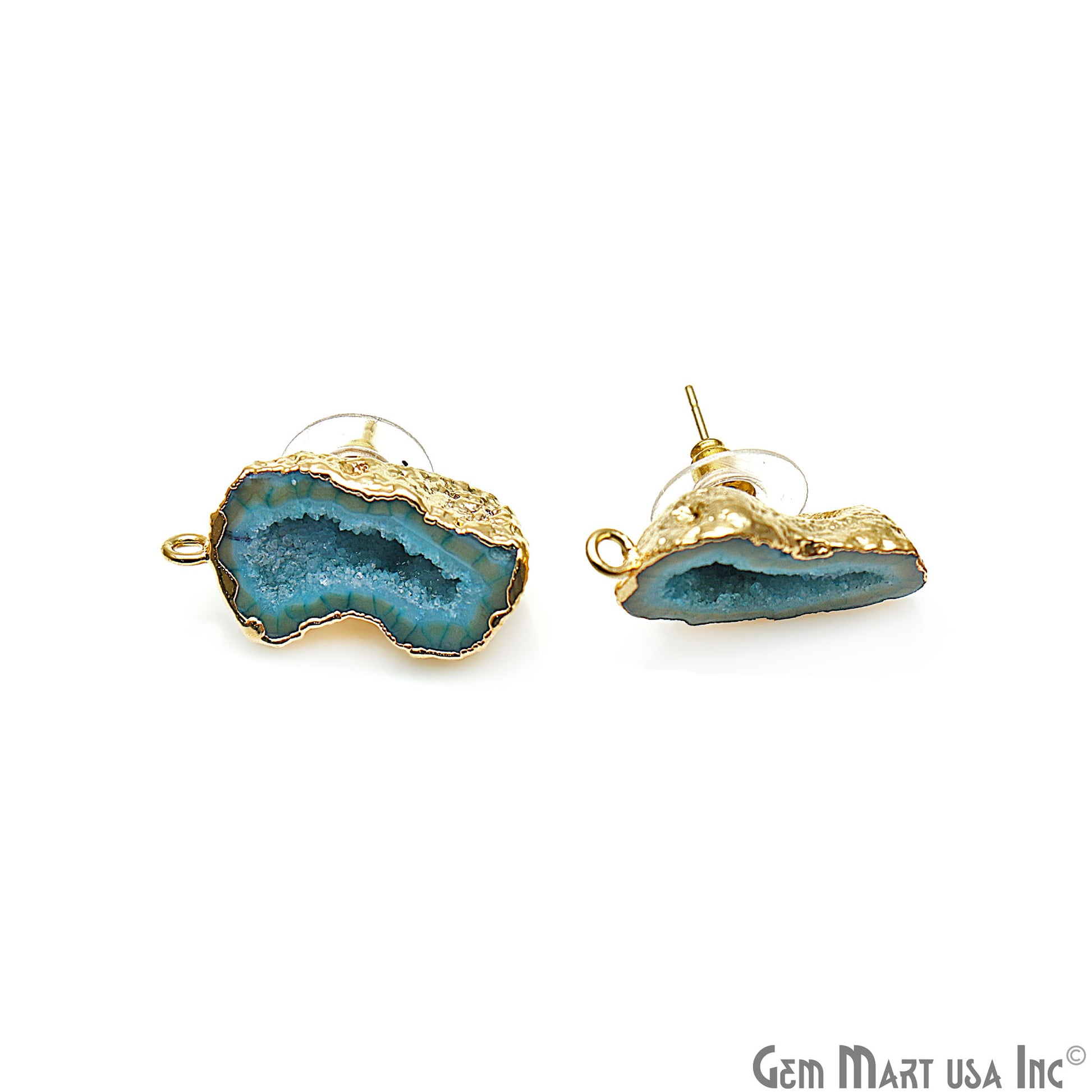 DIY Agate Slice Geode Druzy 14x28mm Gold Electroplated Loop Connector Studs Earrings - GemMartUSA