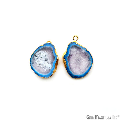 Geode Druzy 34x24mm Organic Gold Electroplated Single Bail Gemstone Earring Connector 1 Pair