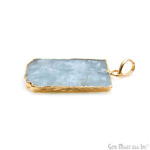 Aquamarine Free Form shape 39x26mm Gold Electroplated Gemstone Single Bail Pendant