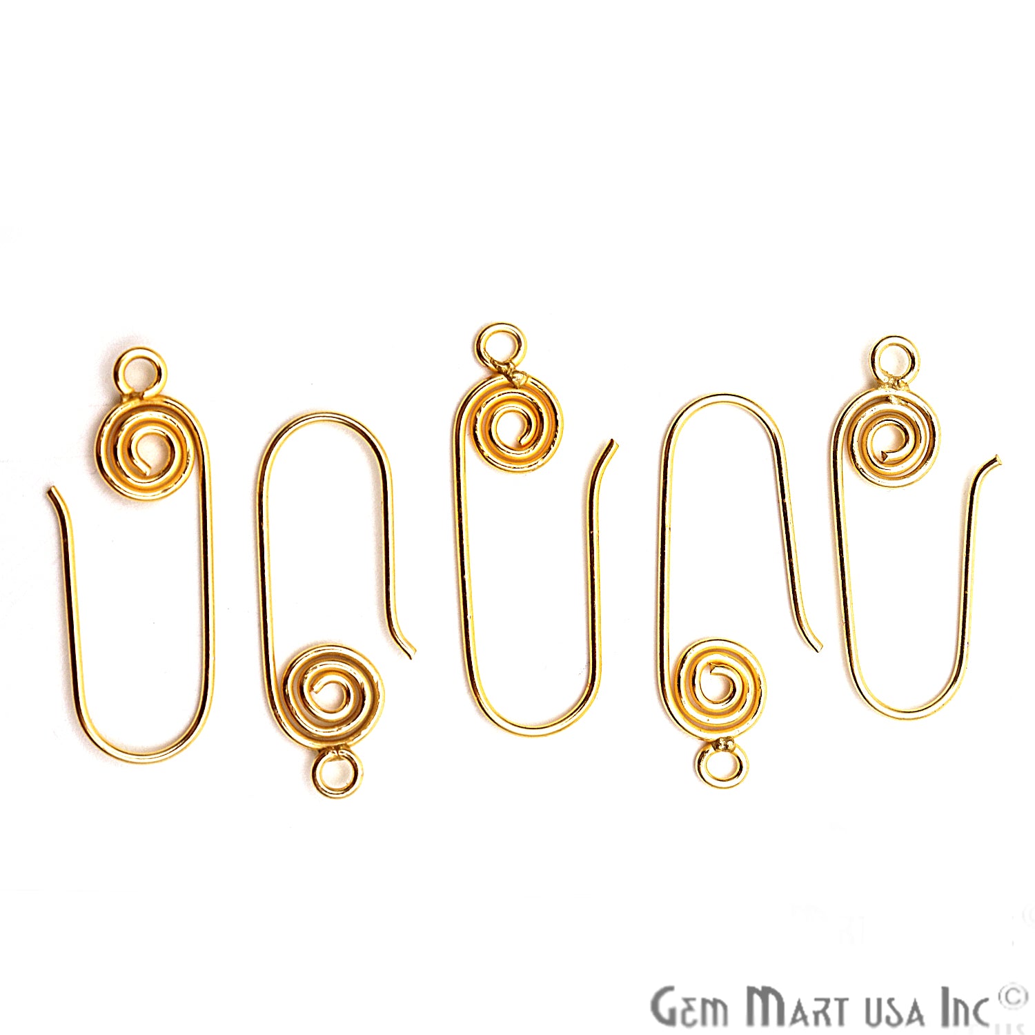 5pc Lot Of Earring Spiral Hook Finding Gold Plated Earring Supplies - GemMartUSA