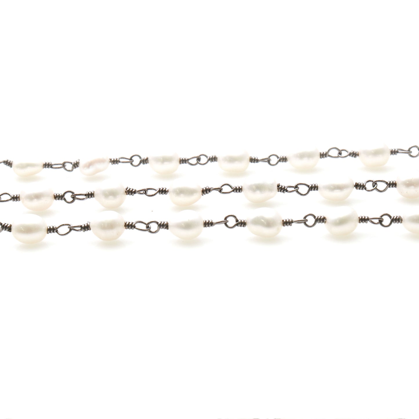 Pearl Free Form 5-6mm Oxidized Wire Wrapped Beads Rosary Chain