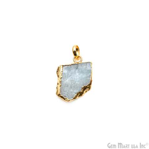 Aquamarine Free Form shape 26x19mm Gold Electroplated Gemstone Single Bail Pendant